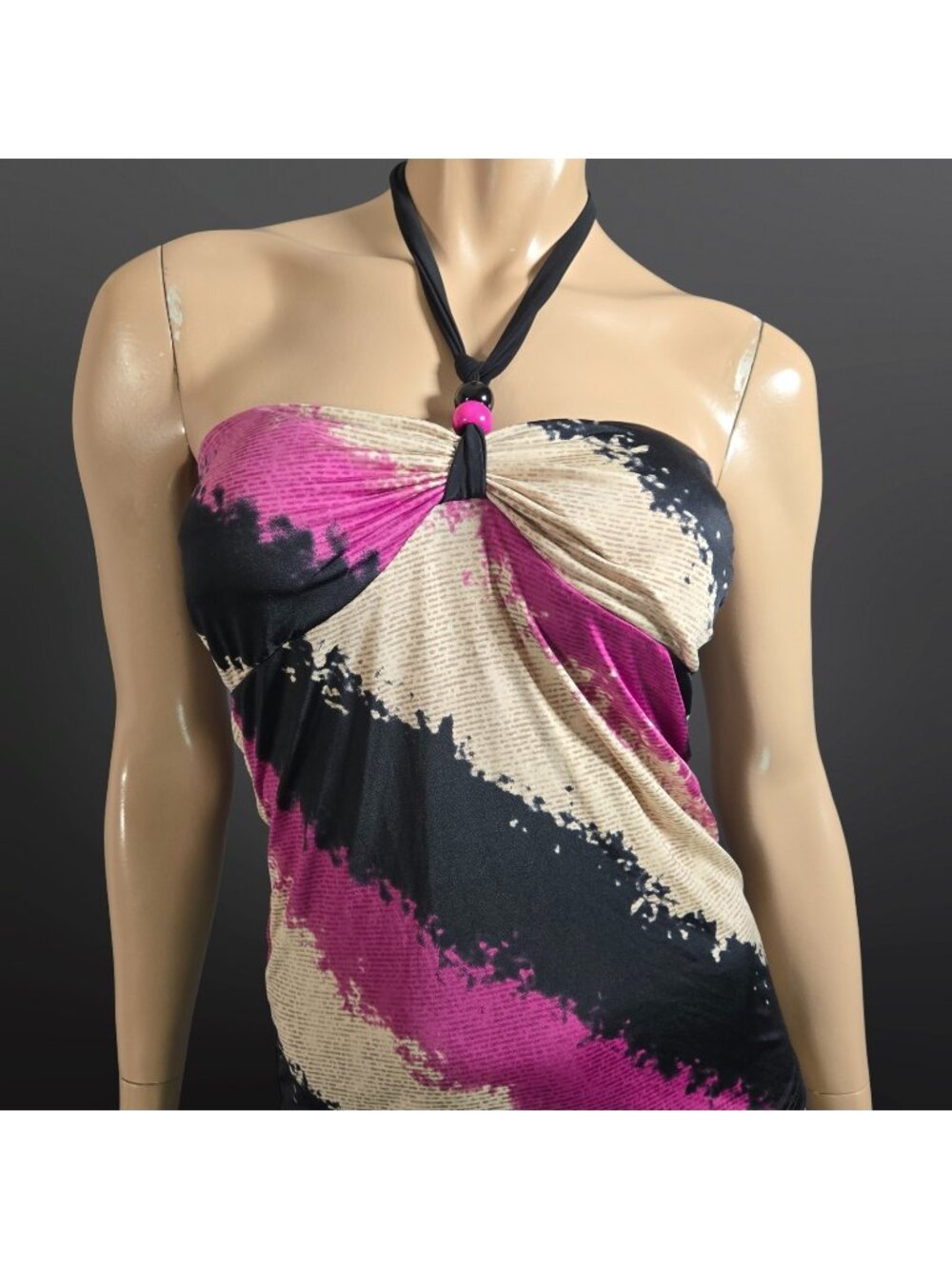 Y2K Halter Top Size S Beaded Purple Beige Black 2000s Mcbling Going Out Top